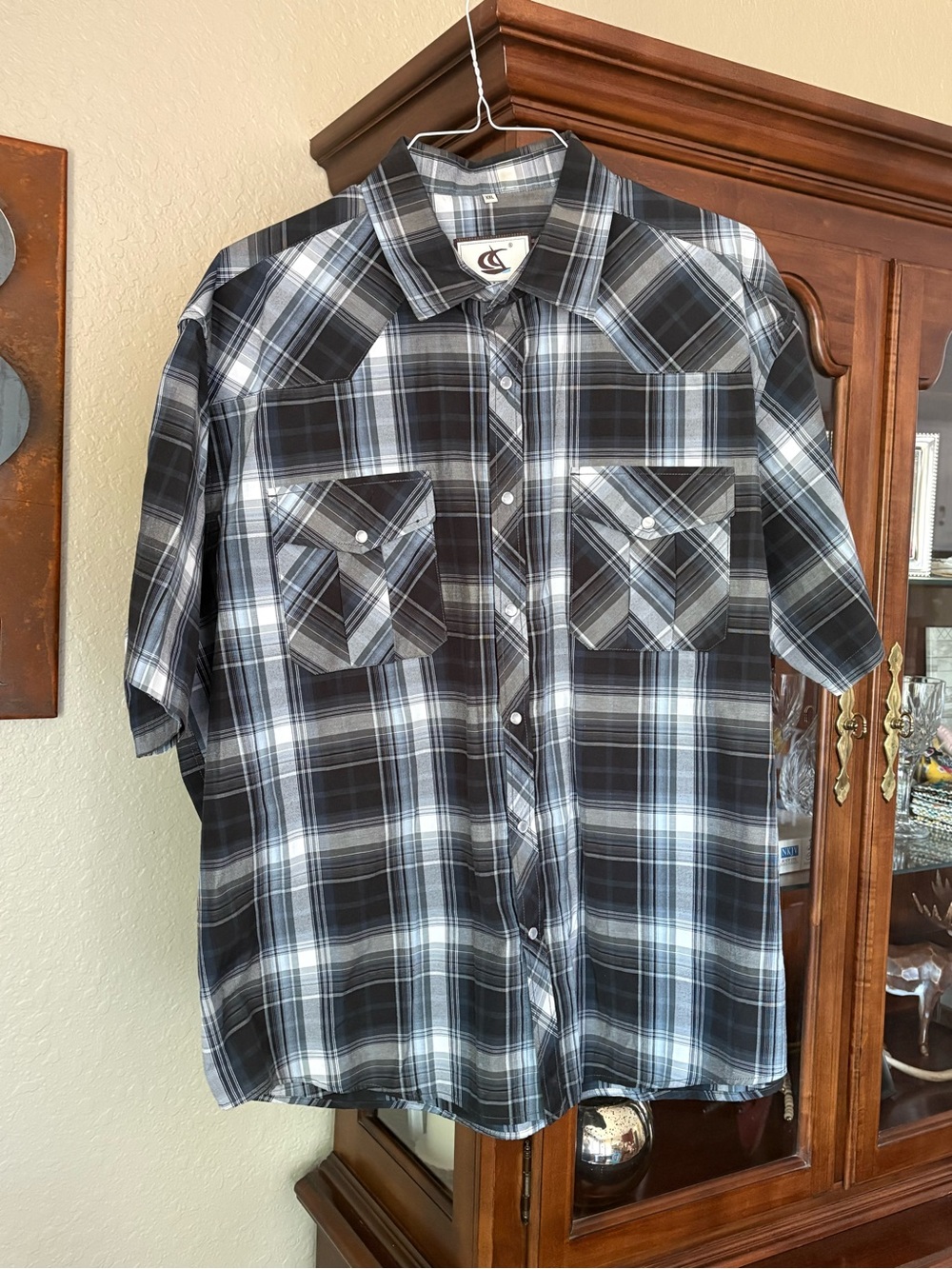 Coevals Club Men's Black, Blue & White Plaid Short-Sleeve Shirt XXL